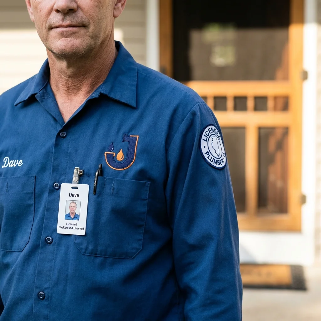Licensed plumber showing ID badge in Honeyville, UT