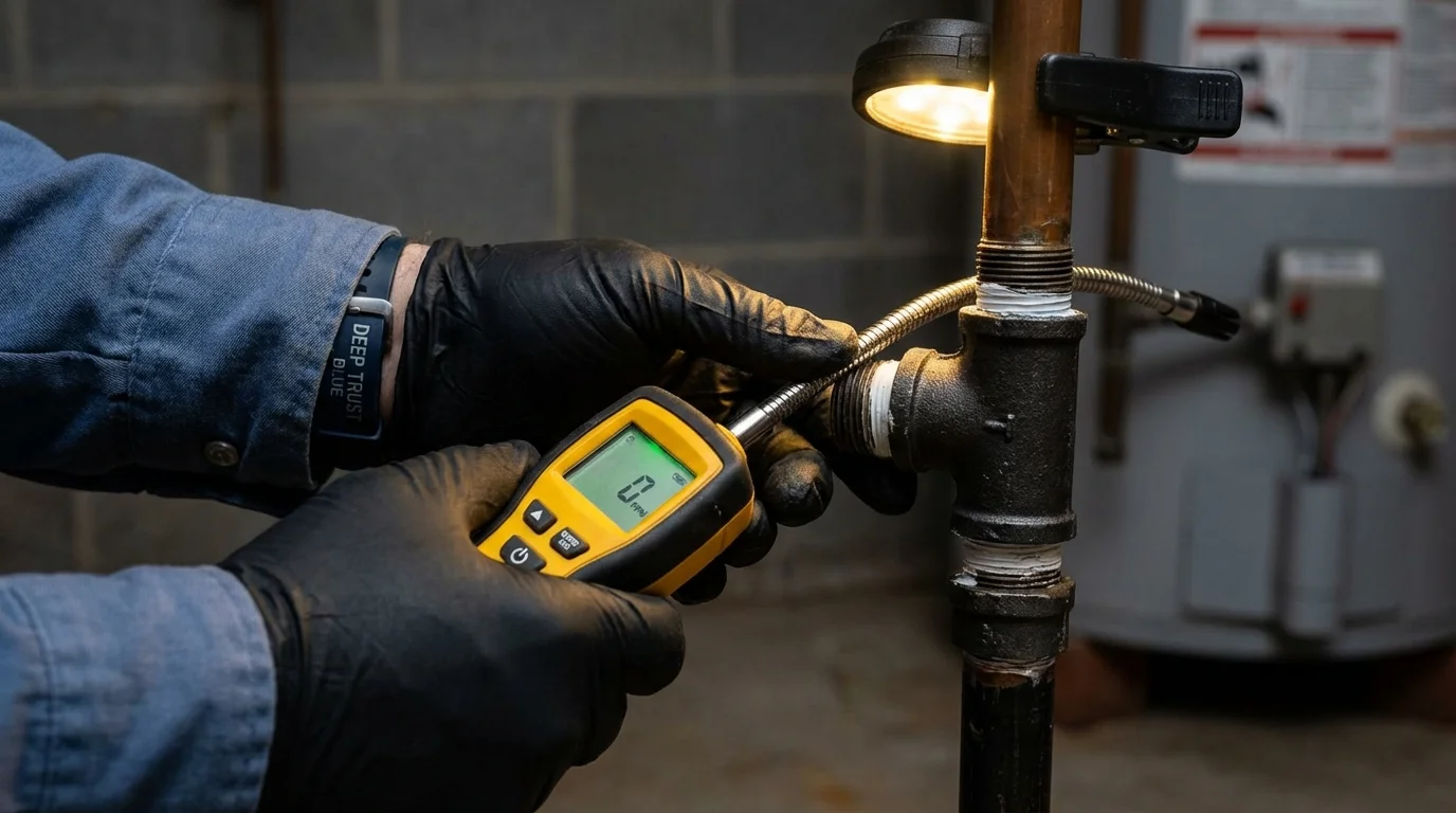 Gas leak detection with electronic sniffer by Johns Plumbing LLC in Honeyville