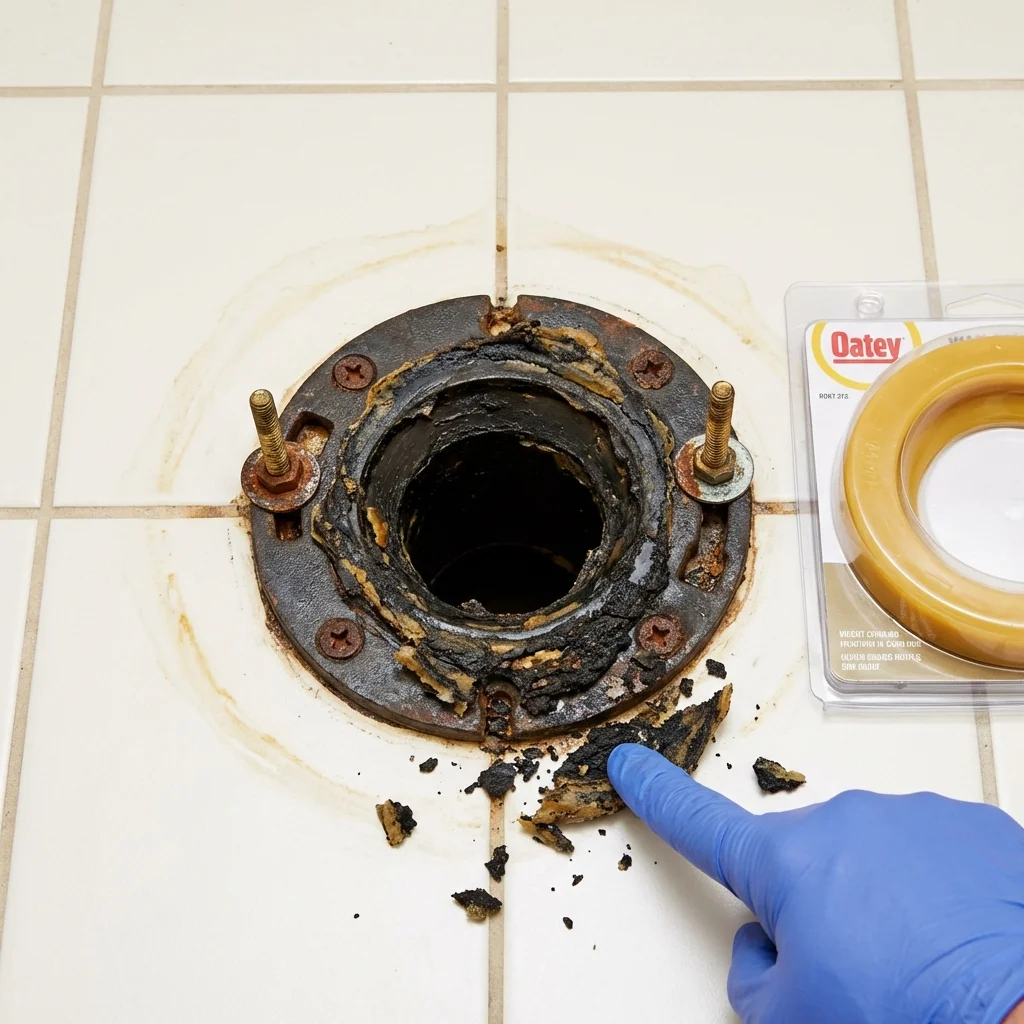 Failed wax ring showing water seepage at the base of a toilet in a Honeyville, UT home