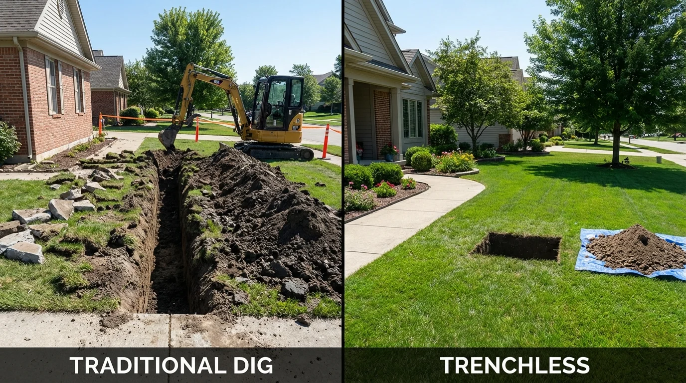 Trenchless sewer repair with minimal yard damage versus traditional excavation in Honeyville, UT
